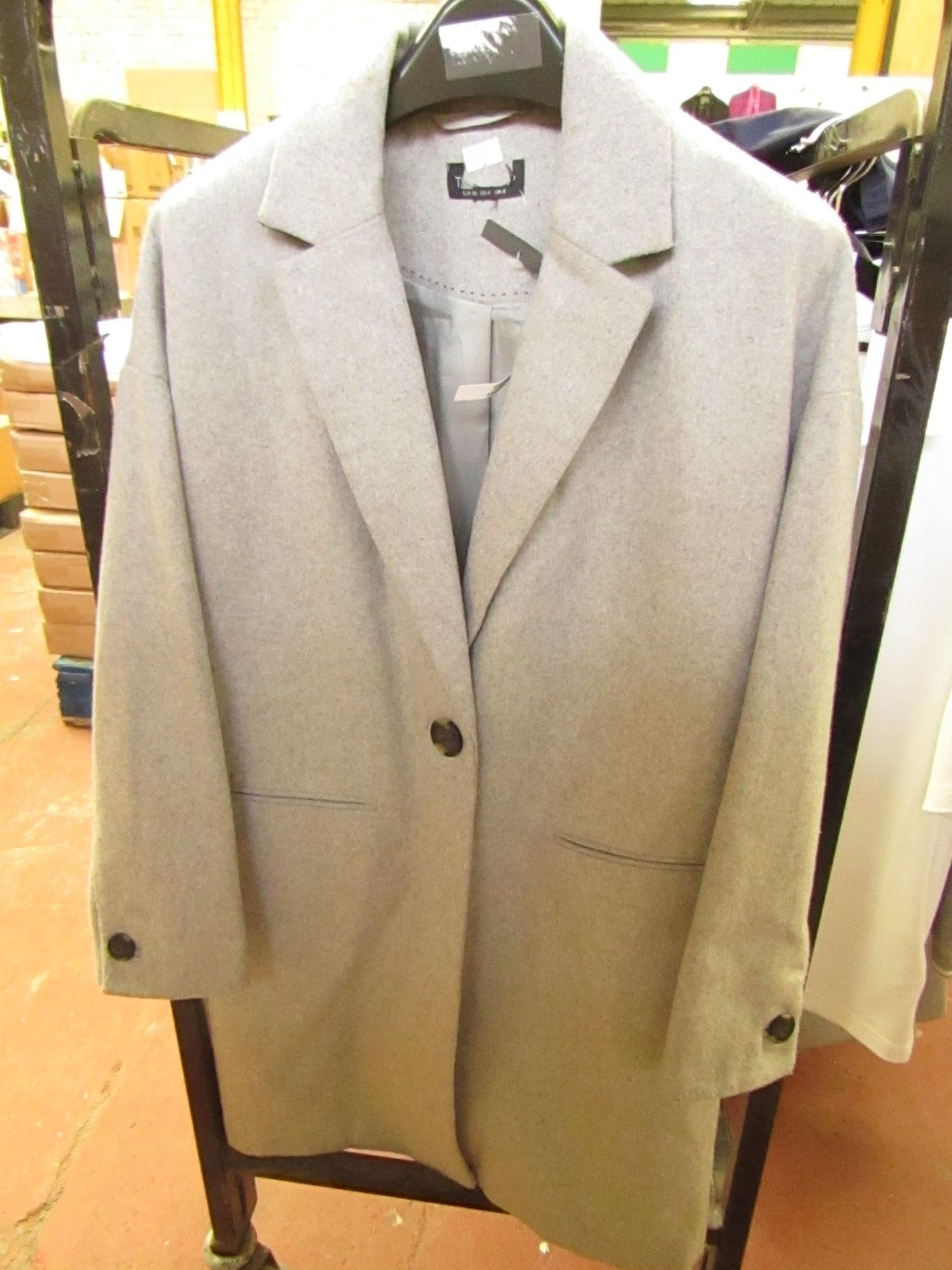 Top Shop Ladies Single Button Grey Felt Coat size 8 new