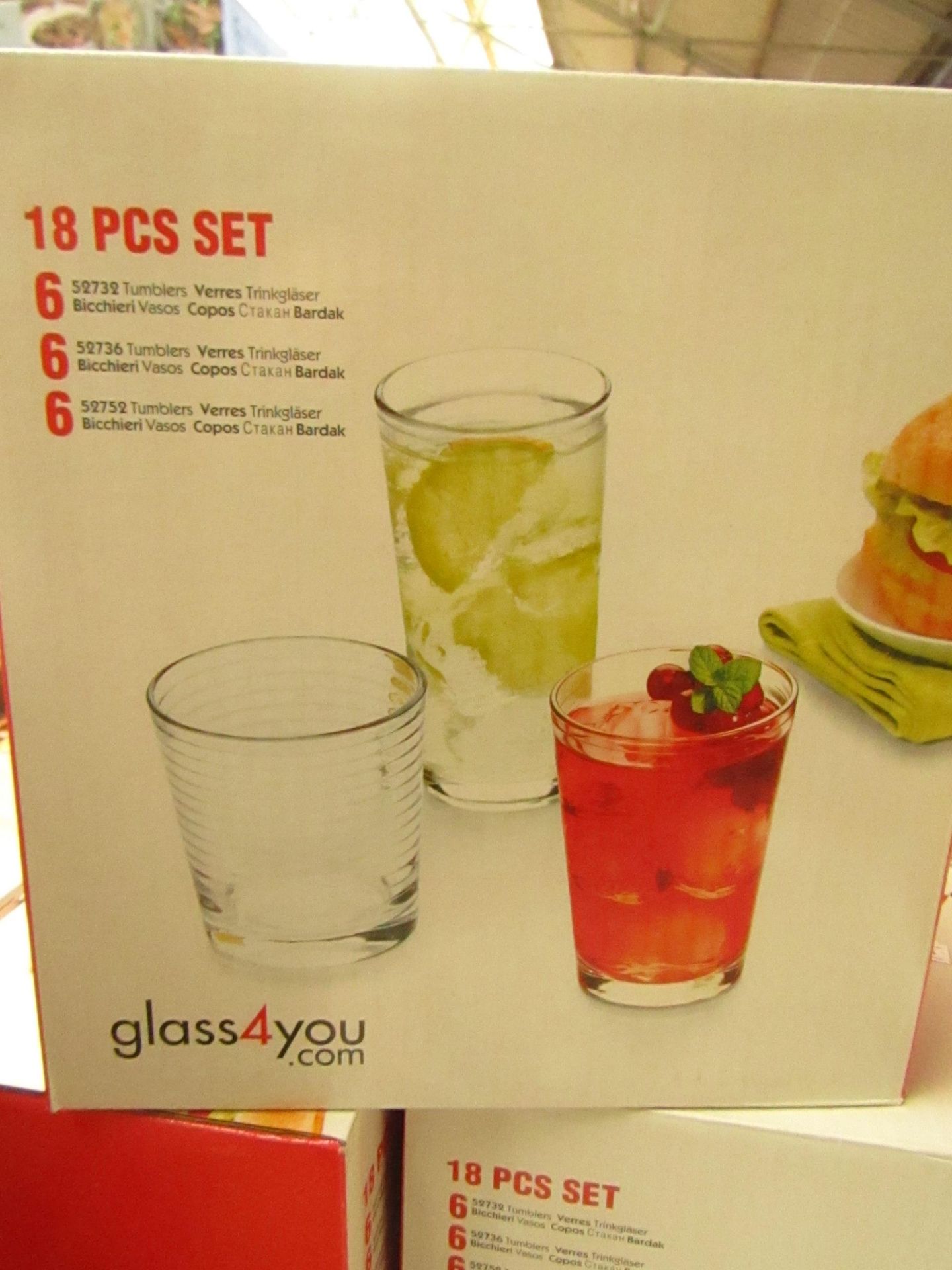 Glass4You - 18PCS Glass Cup Set - Unchecked and Boxed.