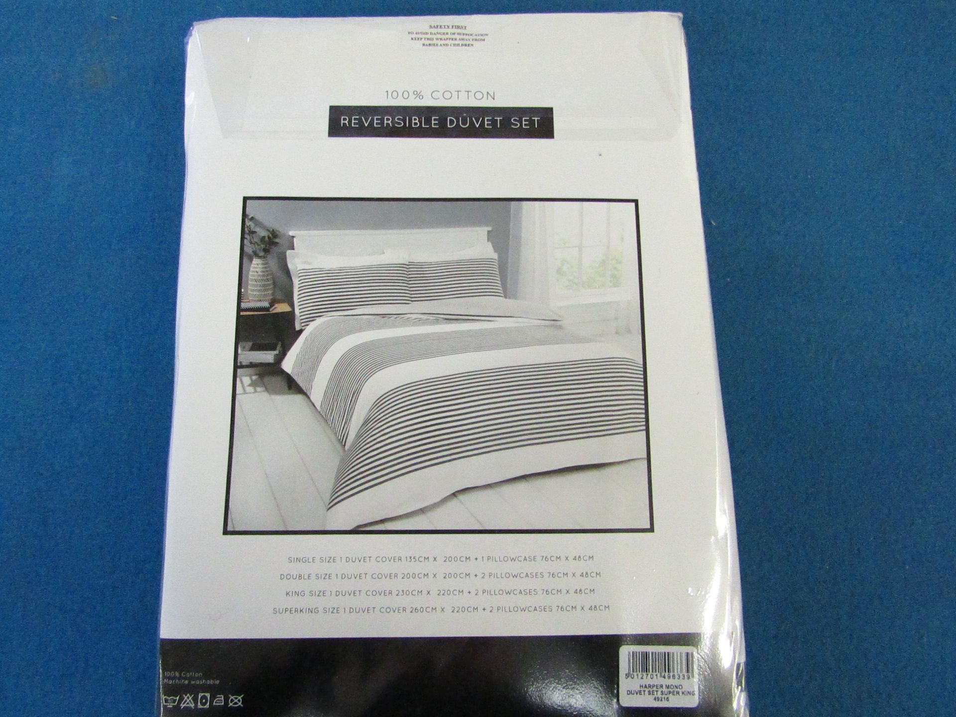 Sanctuary Harper Mono Superking Reversible Duvet Set, includes duvet cover and 2 matching pillow