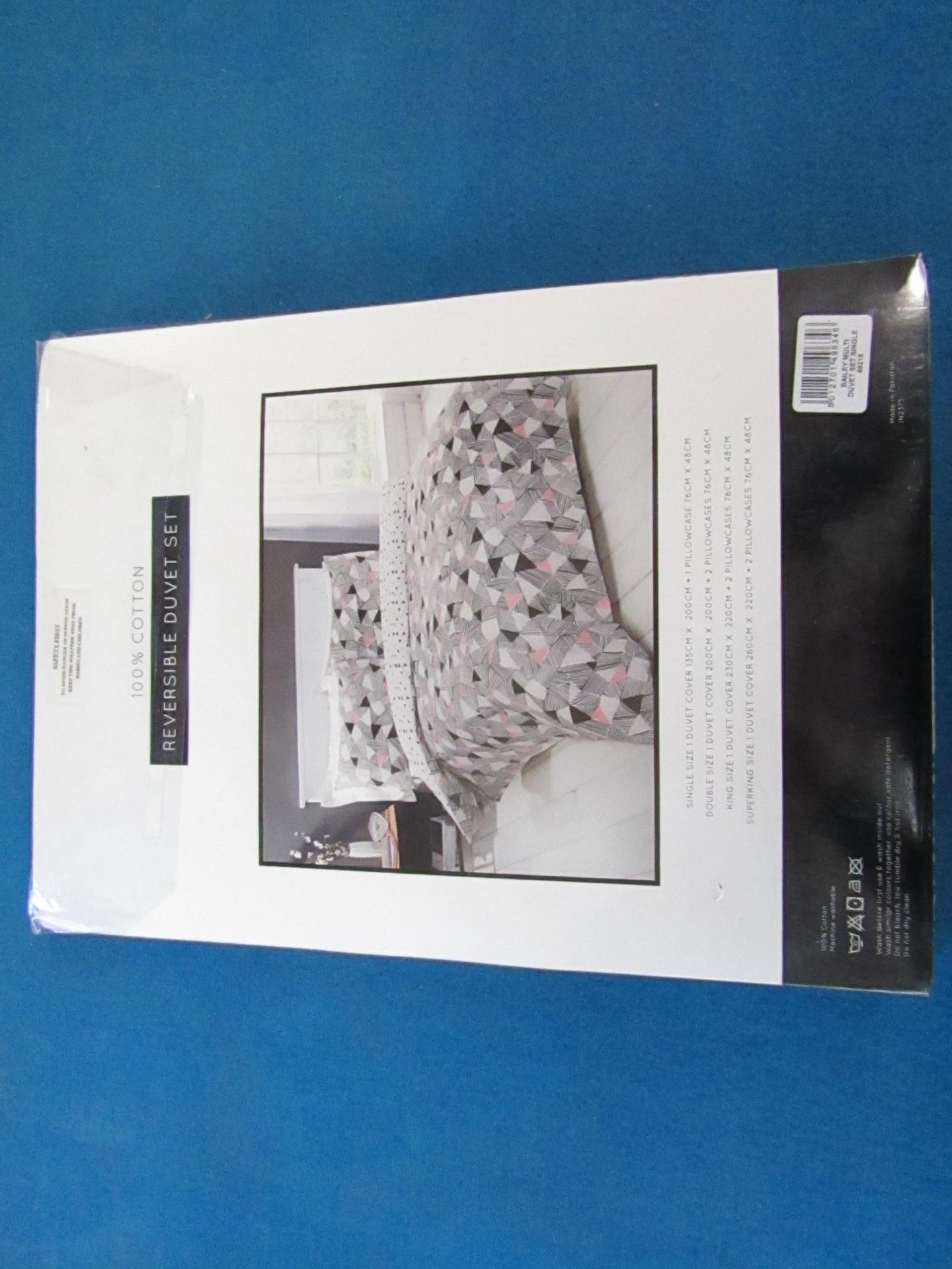 Box of 11x Sanctuary Bailey Multi Coloured Reversible Duvet Set Single, includes duvet cover and