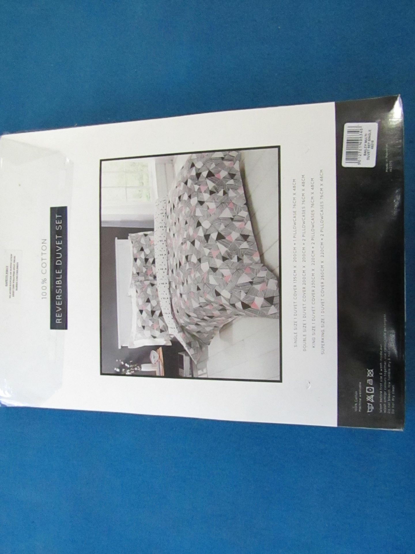 Sanctuary Bailey Multi Coloured Reversible Duvet Set Single, includes duvet cover and pillow case,