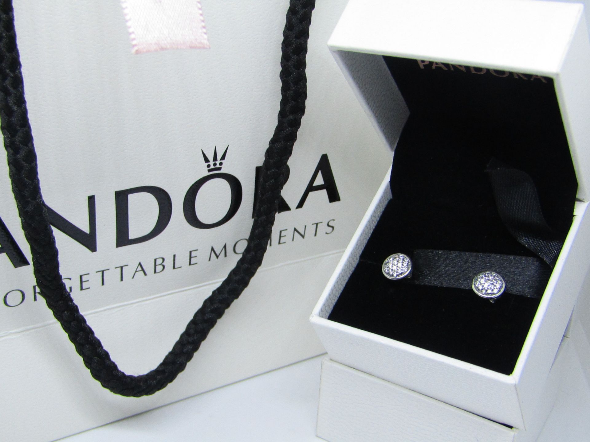 Pandora 925 Silver & Crystal Earrings in Presentation box & Pandora Gift Bag (ideal Mothers Day