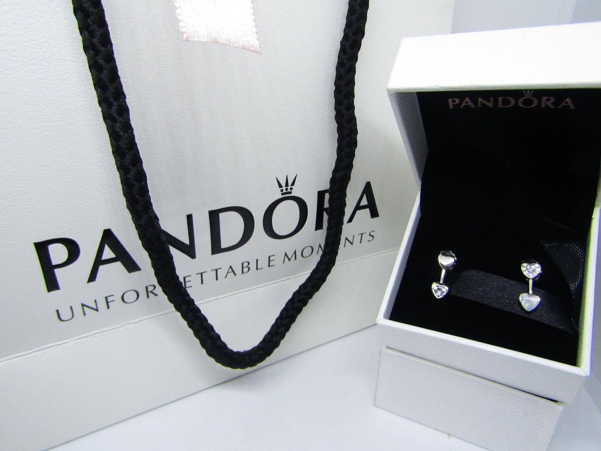 Pandora 925 Silver & Crystal Heart Earrings in Presentation box & Pandora Gift Bag (ideal Mothers