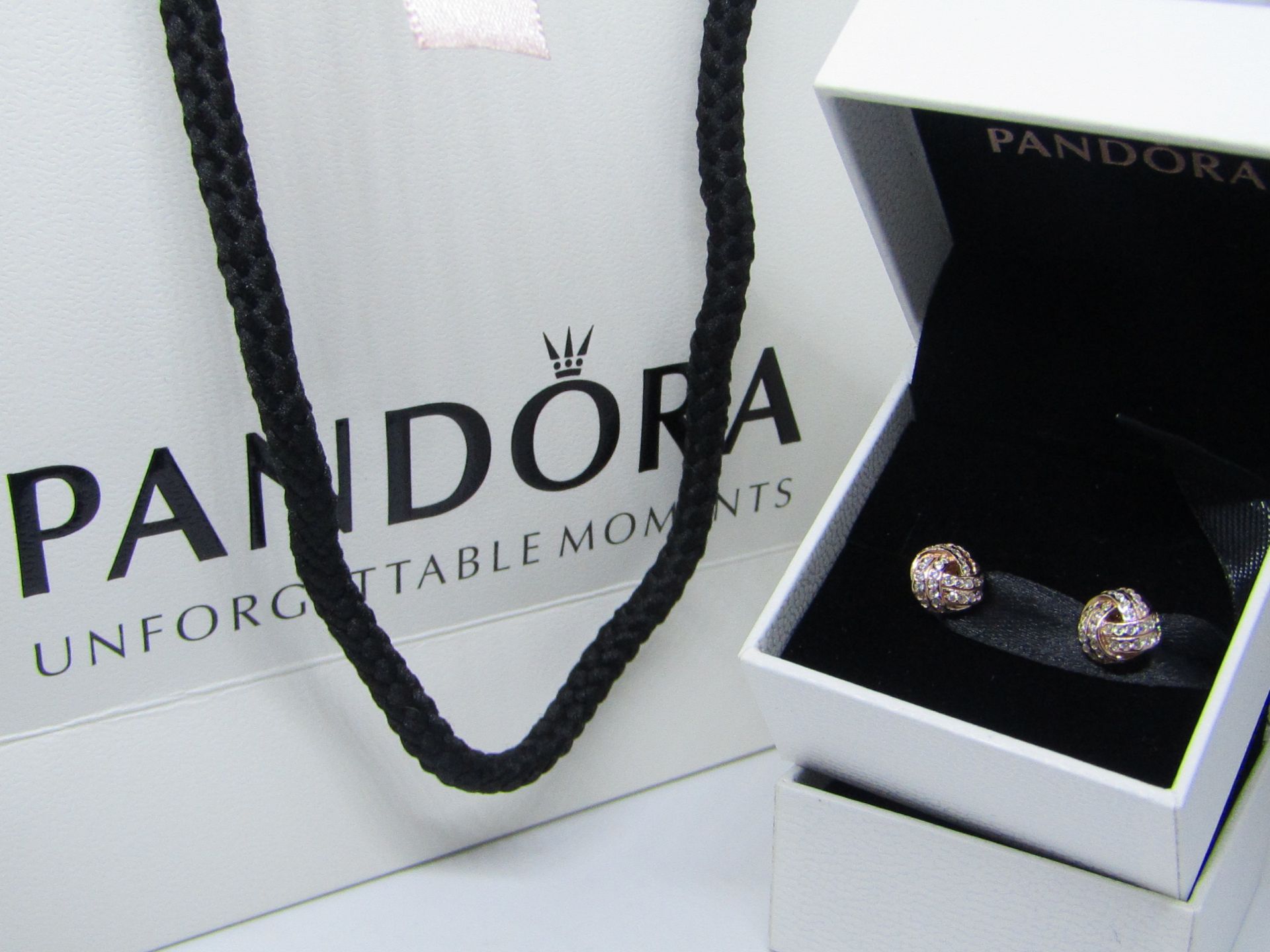 Pandora 925 Silver Rose Gold & Crystal Earrings in Presentation box & Pandora Gift Bag (ideal