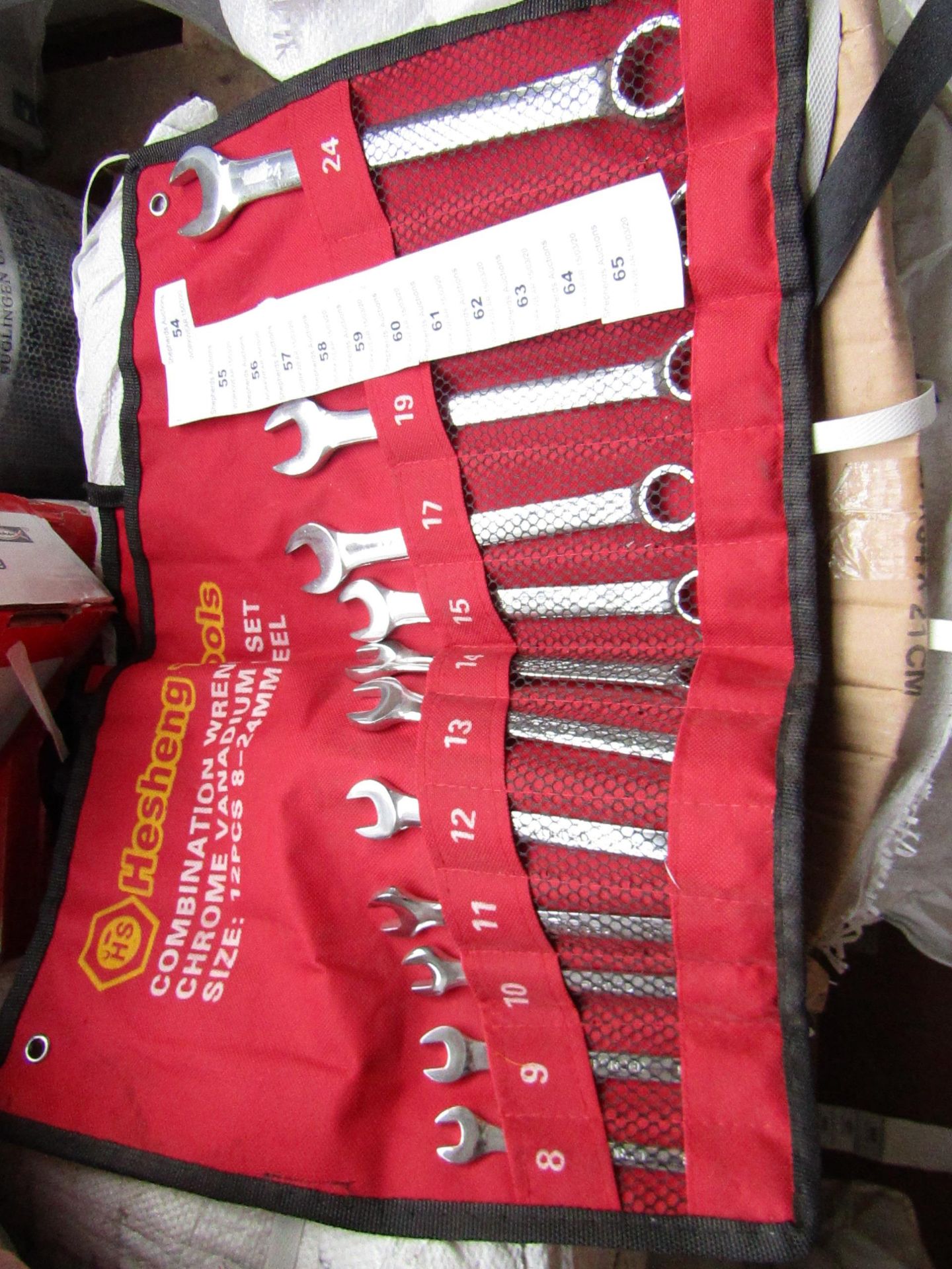 Heshang Tools 12 Piece chrome vanadium steel combination spanner set, new in carry roll.