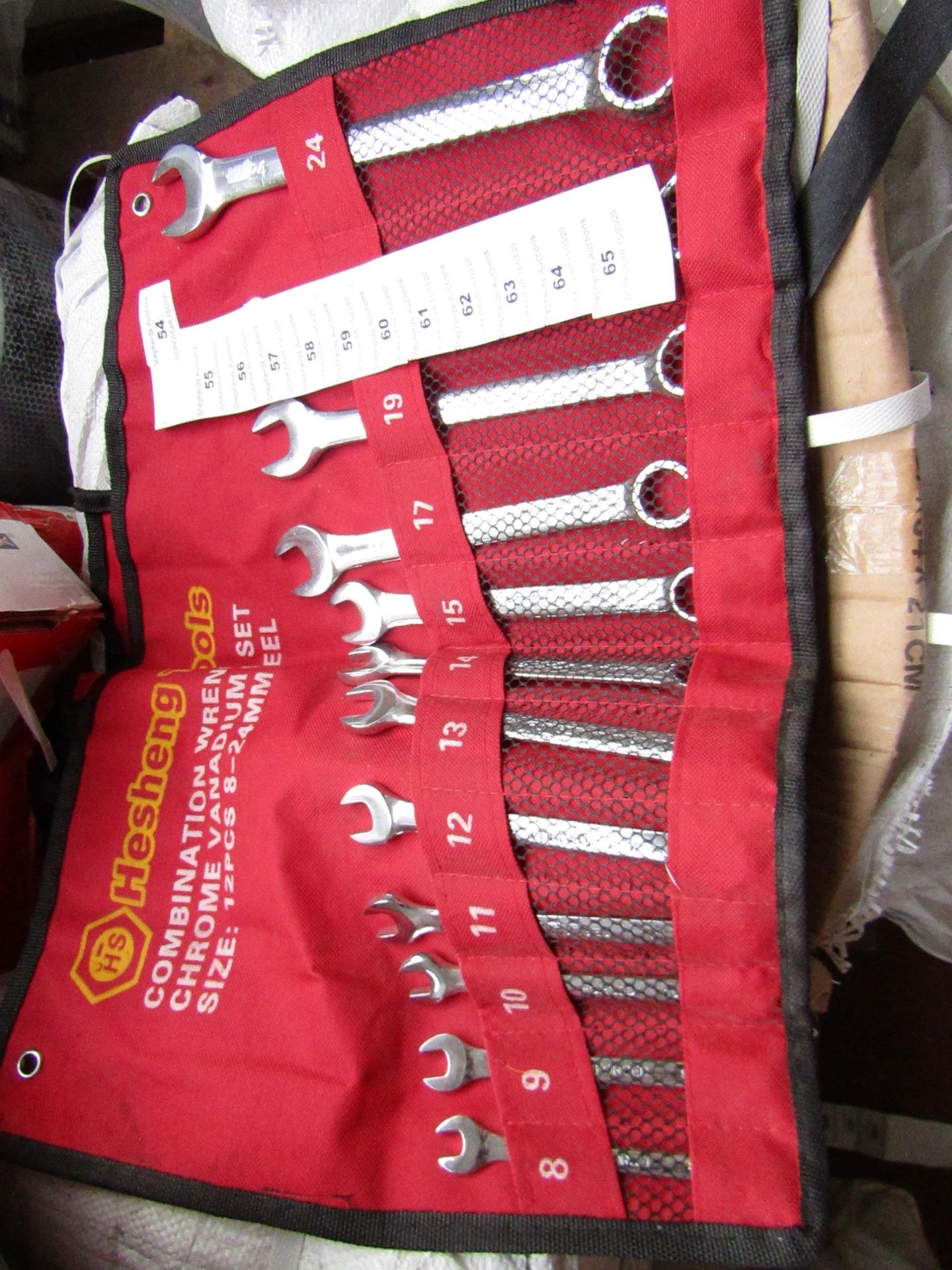 Heshang Tools 12 Piece chrome vanadium steel combination spanner set, new in carry roll.