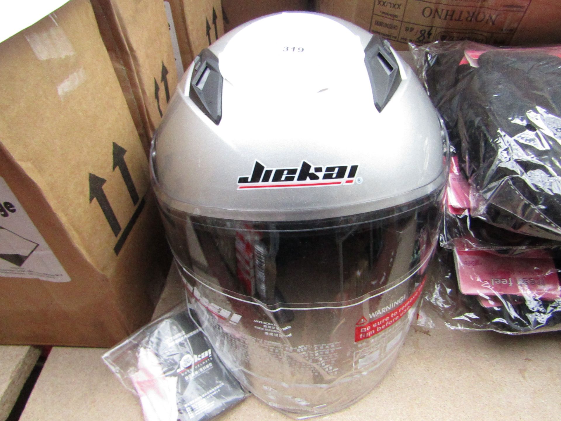 JIEKAI - Motor Bike Helmet - Silver - Looks New!
