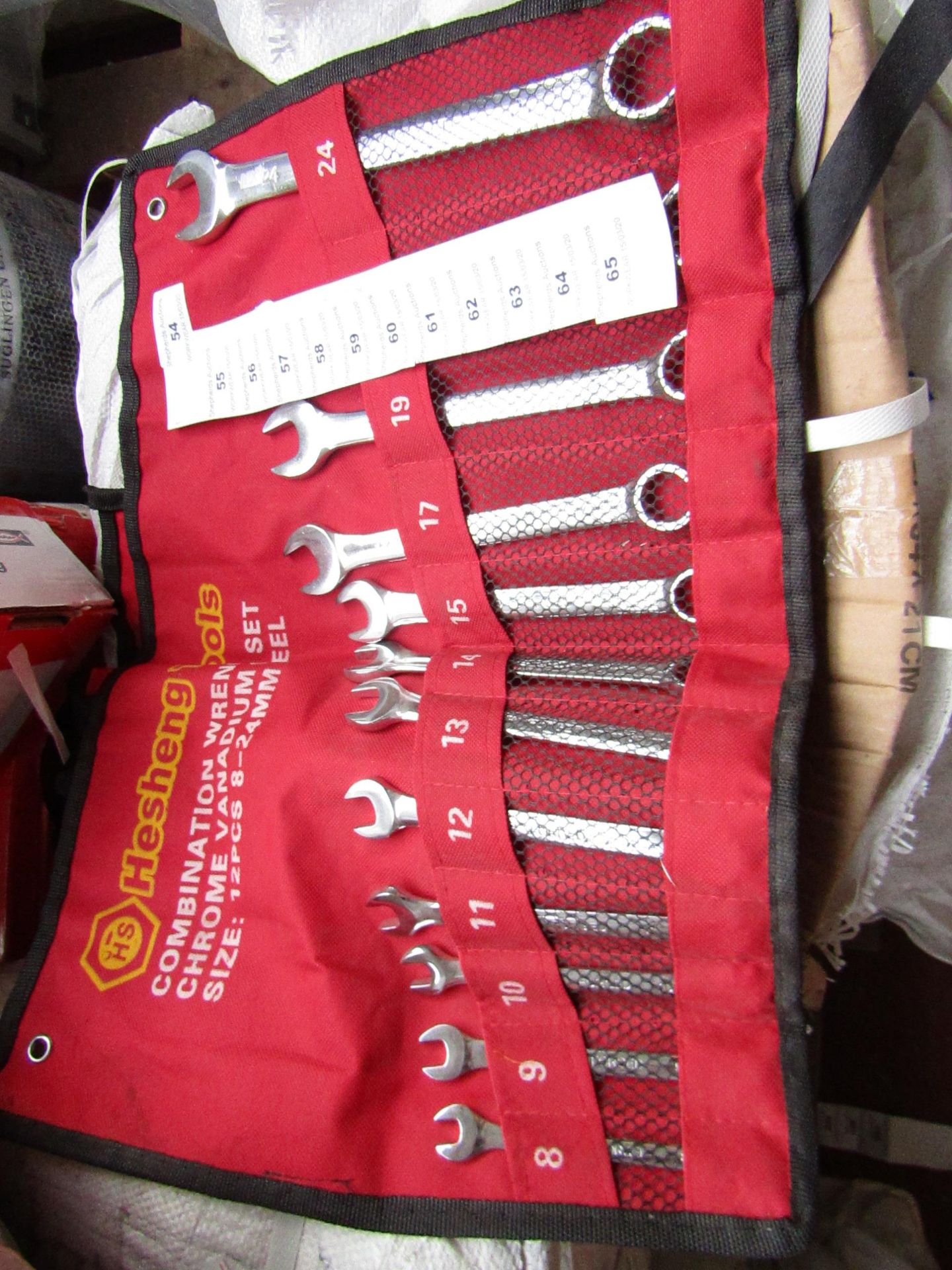 Heshang Tools 12 Piece chrome vanadium steel combination spanner set, new in carry roll.