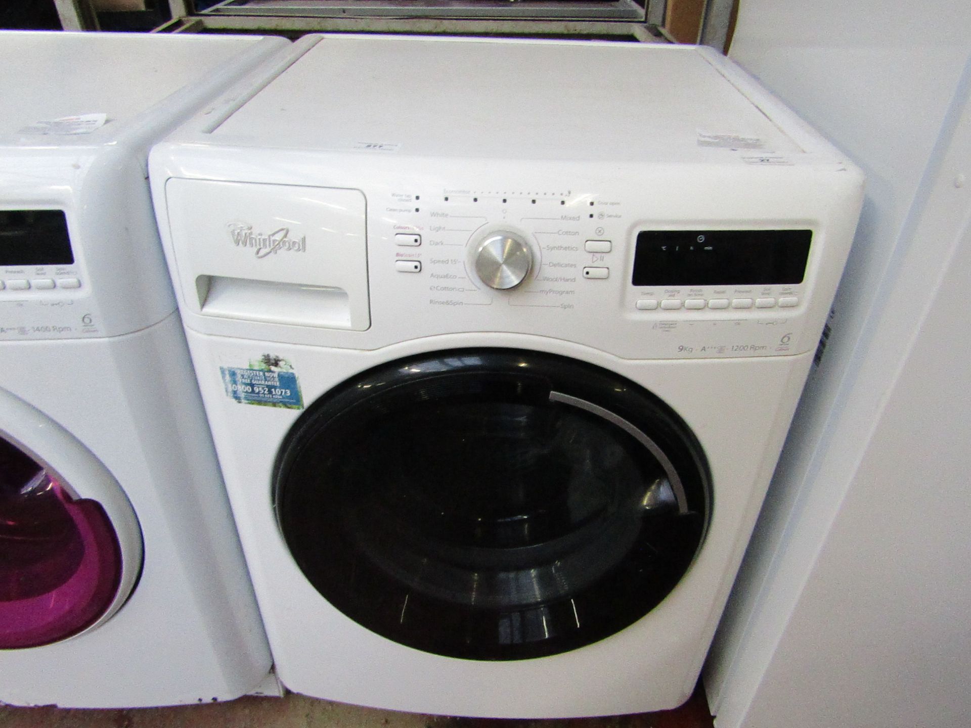 Whirlpool - 6th Sense Colour 9KG 1200RPM Washing Machine - Powers On & Spins.