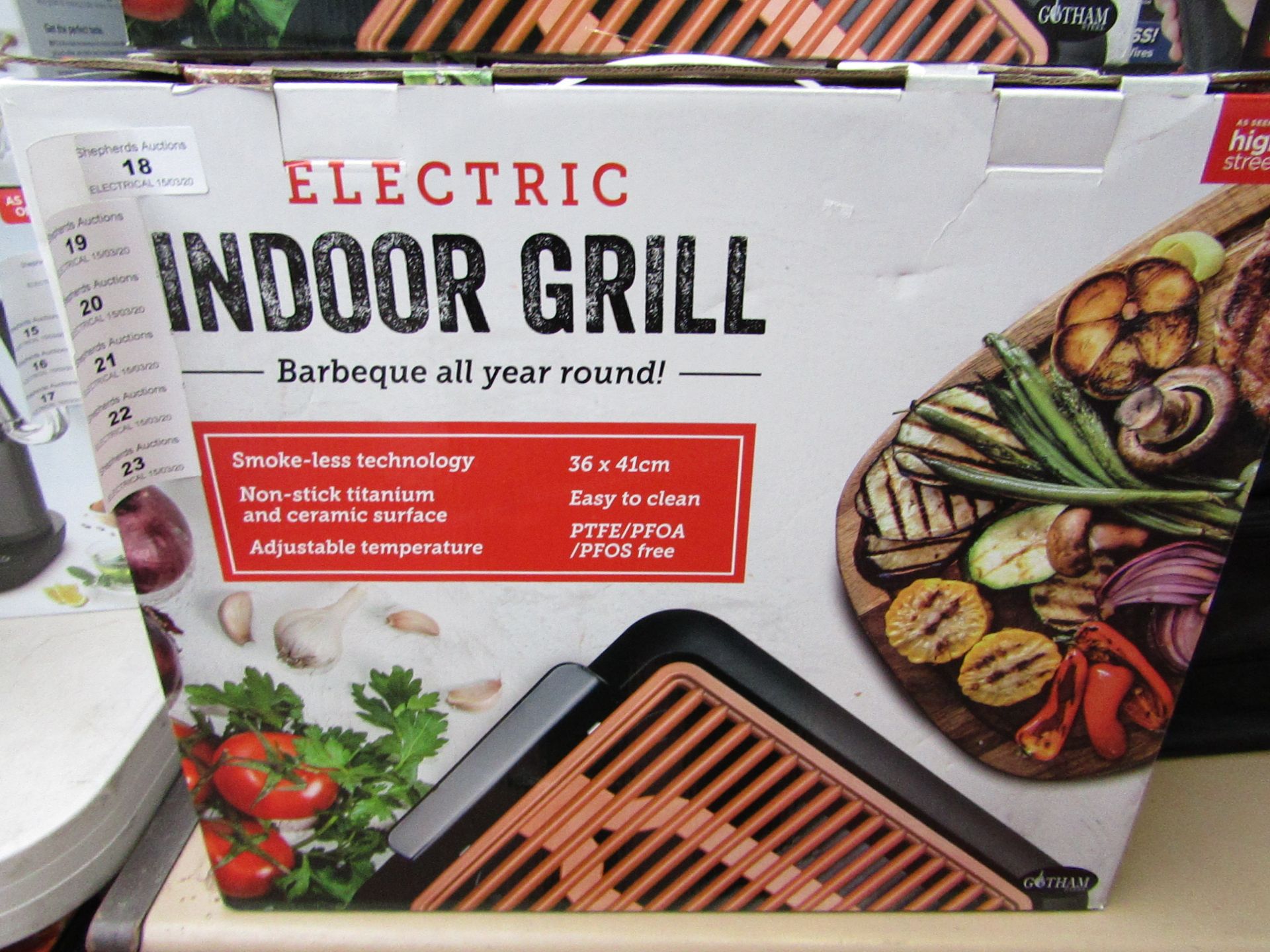 | 1x | ELECTRIC INDOOR GRILL | REFURBISHED AND BOXED | NO ONLINE RE-SALE | SKU C5060541512825 |