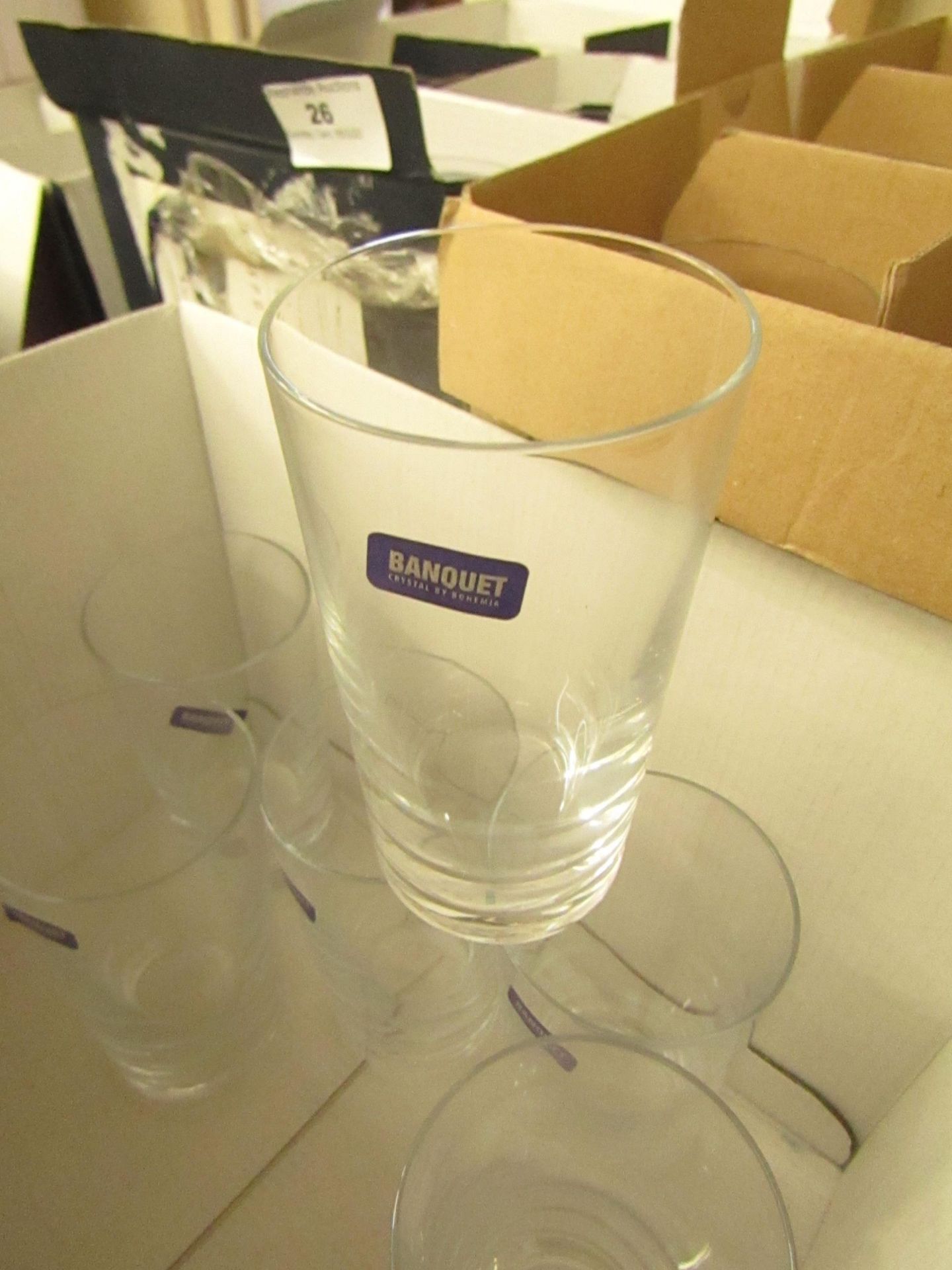 Set of 6 Small Glass Tumblers. Unused & Boxed