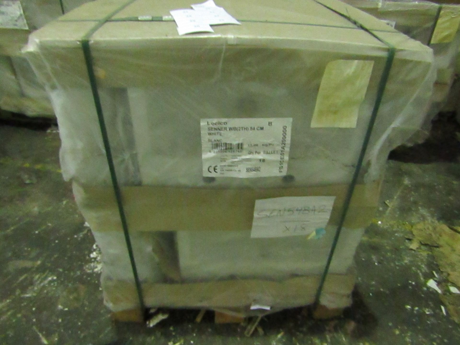 Pallet of approx 18, Lecico 2 tap hole 54cm basins, new