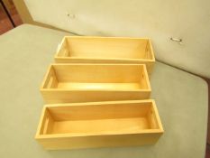 2 x Sets of 3 Small Wooden Storage boxes largest being 25cm x10xcm x 8cm, new & boxed