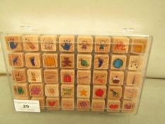 Set of 40 Small Wooden Ink Stamps RRP £28 new in carry case