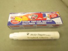 8 items being 6 x Sticky Fingers Scrapbook Adhesive 50ml & 2 x Collall Rubber Cement Photo Glue