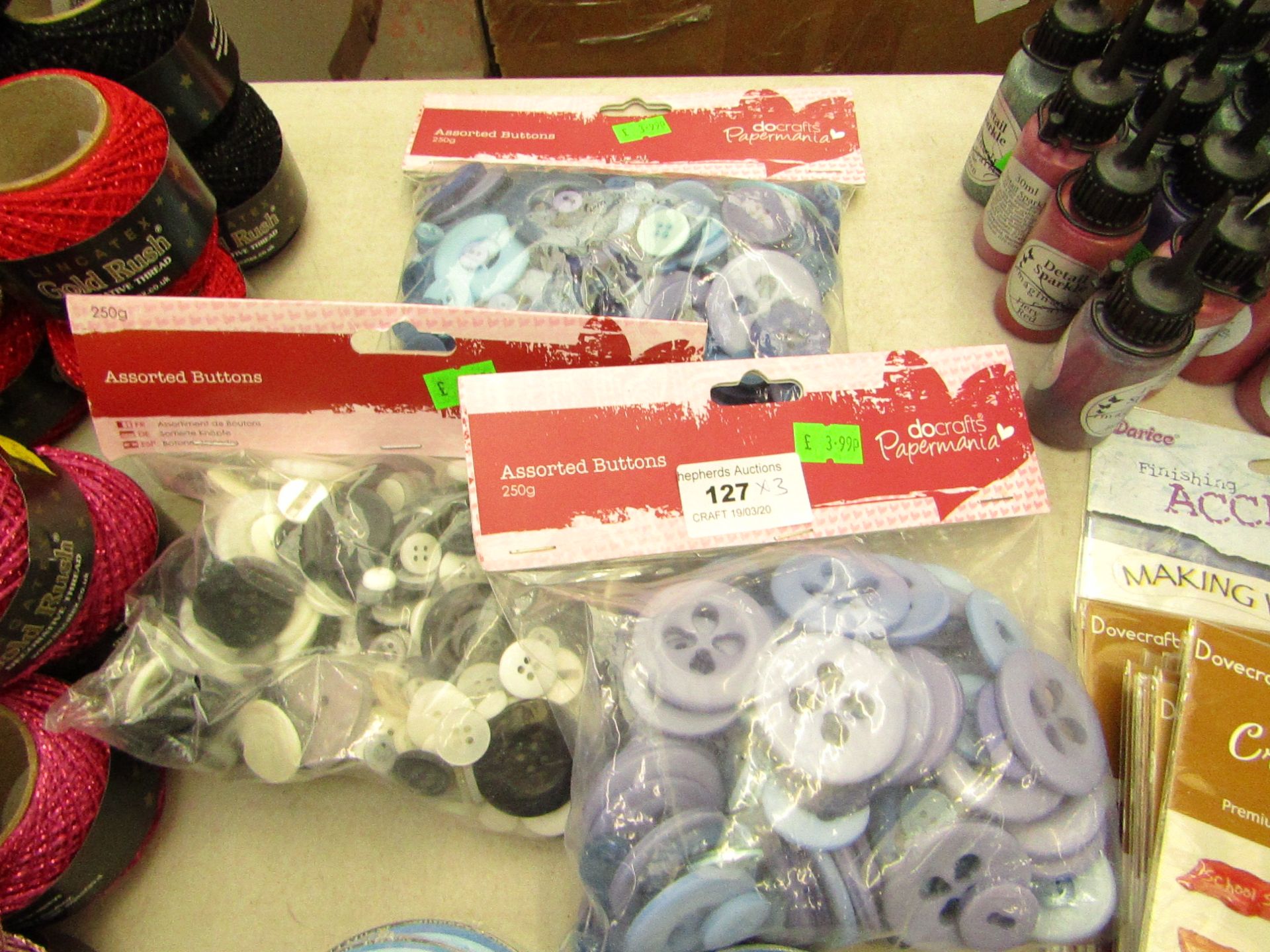 3 x Docrafts Papermania 250g Buttons new & packaged see iamge