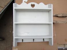 Wall mounted 3 shelf unit with coat hooks, new and boxed