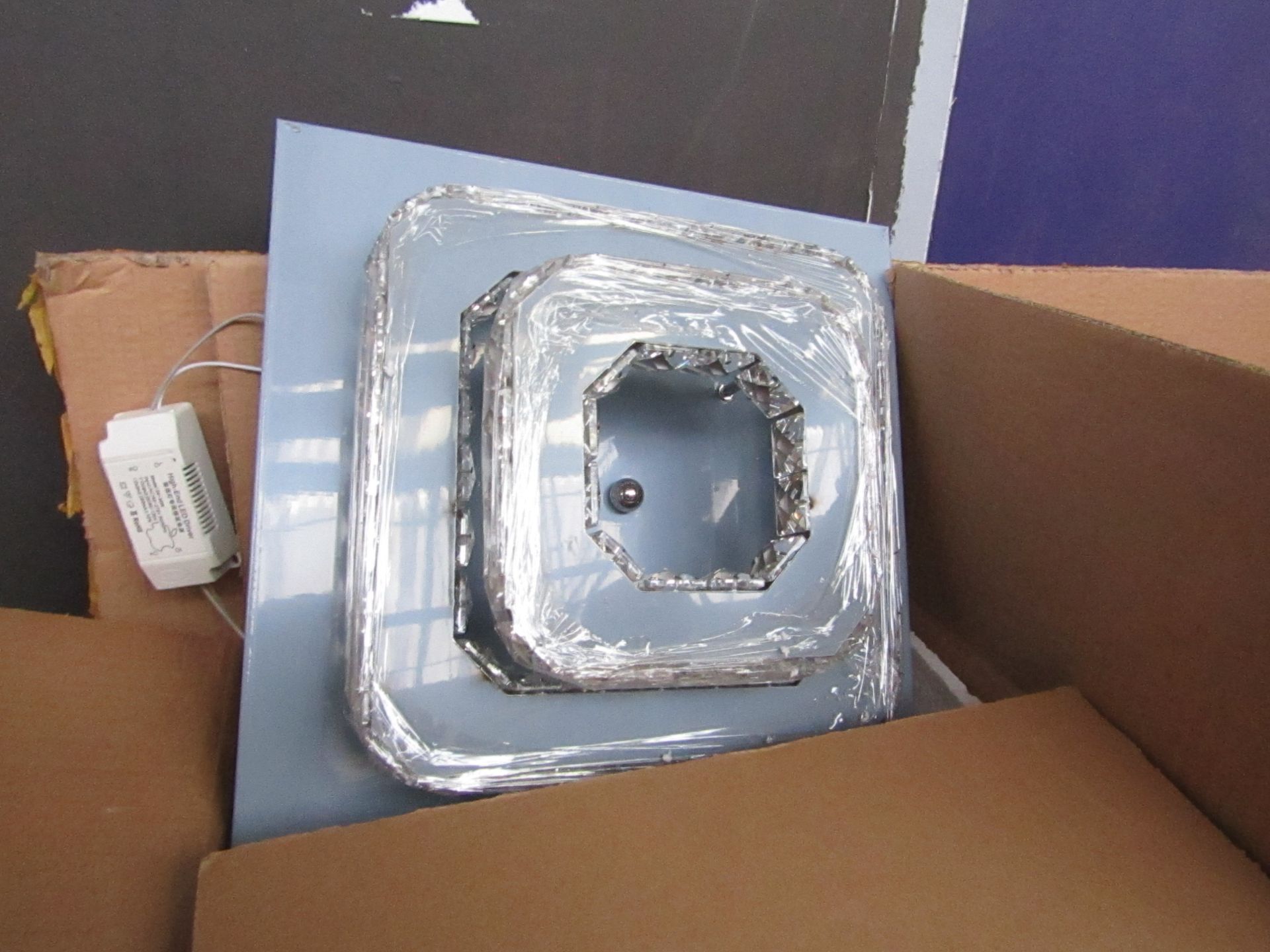 2x Chrome and Diamante ceiling lights, new and boxed