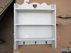 Wall mounted 3 shelf unit with coat hooks, new and boxed