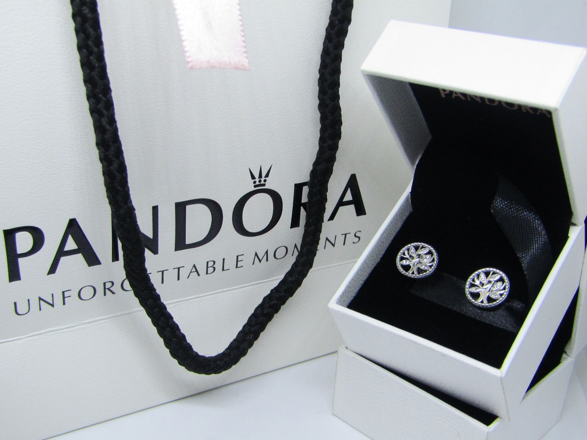 Pandora 925 Silver & Crystal Tree of Life Earrings in Presentation box & Pandora Gift Bag (ideal