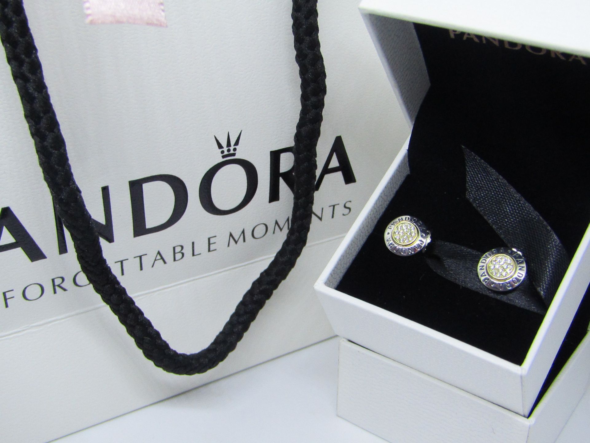 Pandora 925 Silver & Crystal Earrings in Presentation box & Pandora Gift Bag (ideal Mothers Day