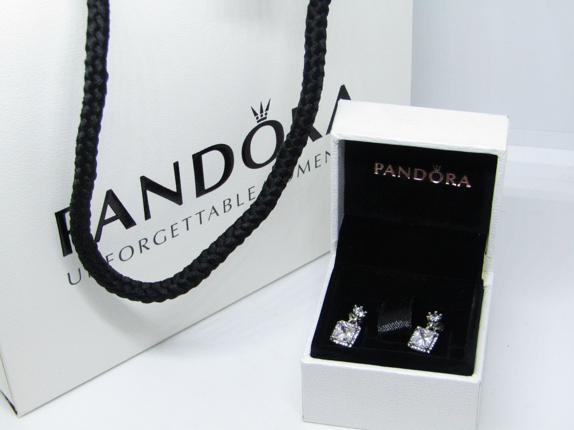 Pandora 925 Silver & Crystal Earrings in Presentation box & Pandora Gift Bag (ideal Mothers Day