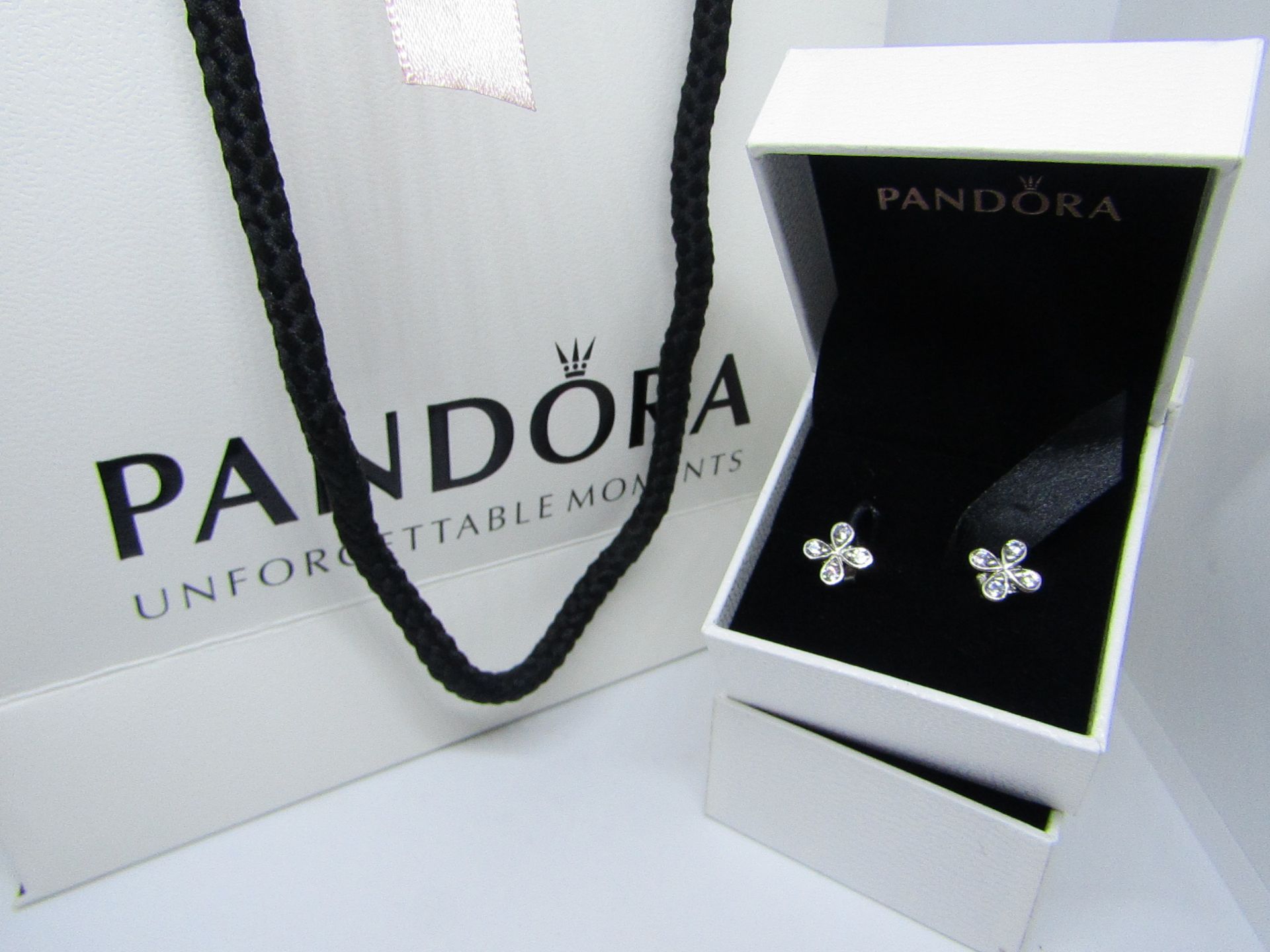 Pandora 925 Silver & Crystal Earrings in Presentation box & Pandora Gift Bag (ideal Mothers Day