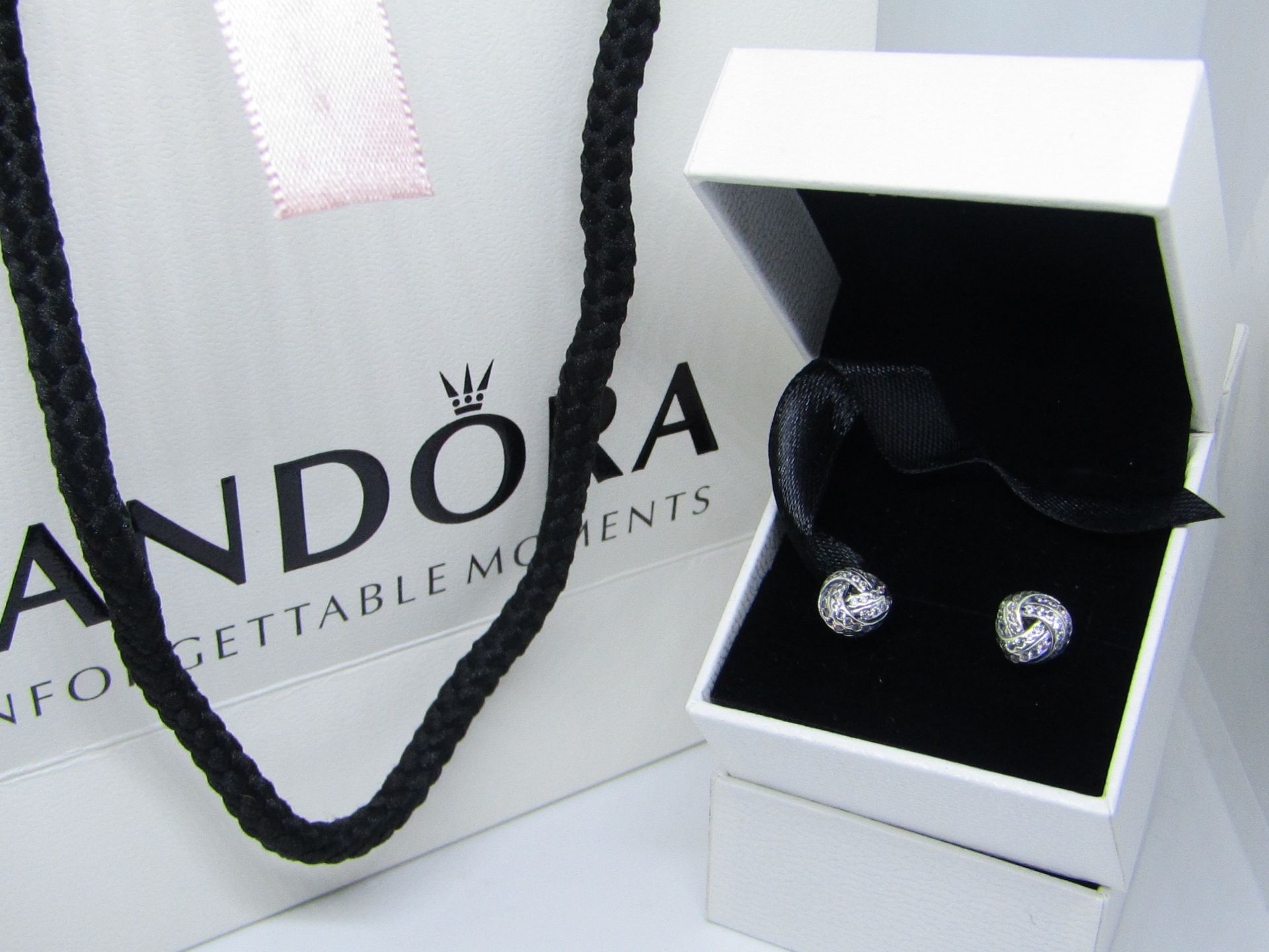 Pandora 925 Silver & Crystal Earrings in Presentation box & Pandora Gift Bag (ideal Mothers Day