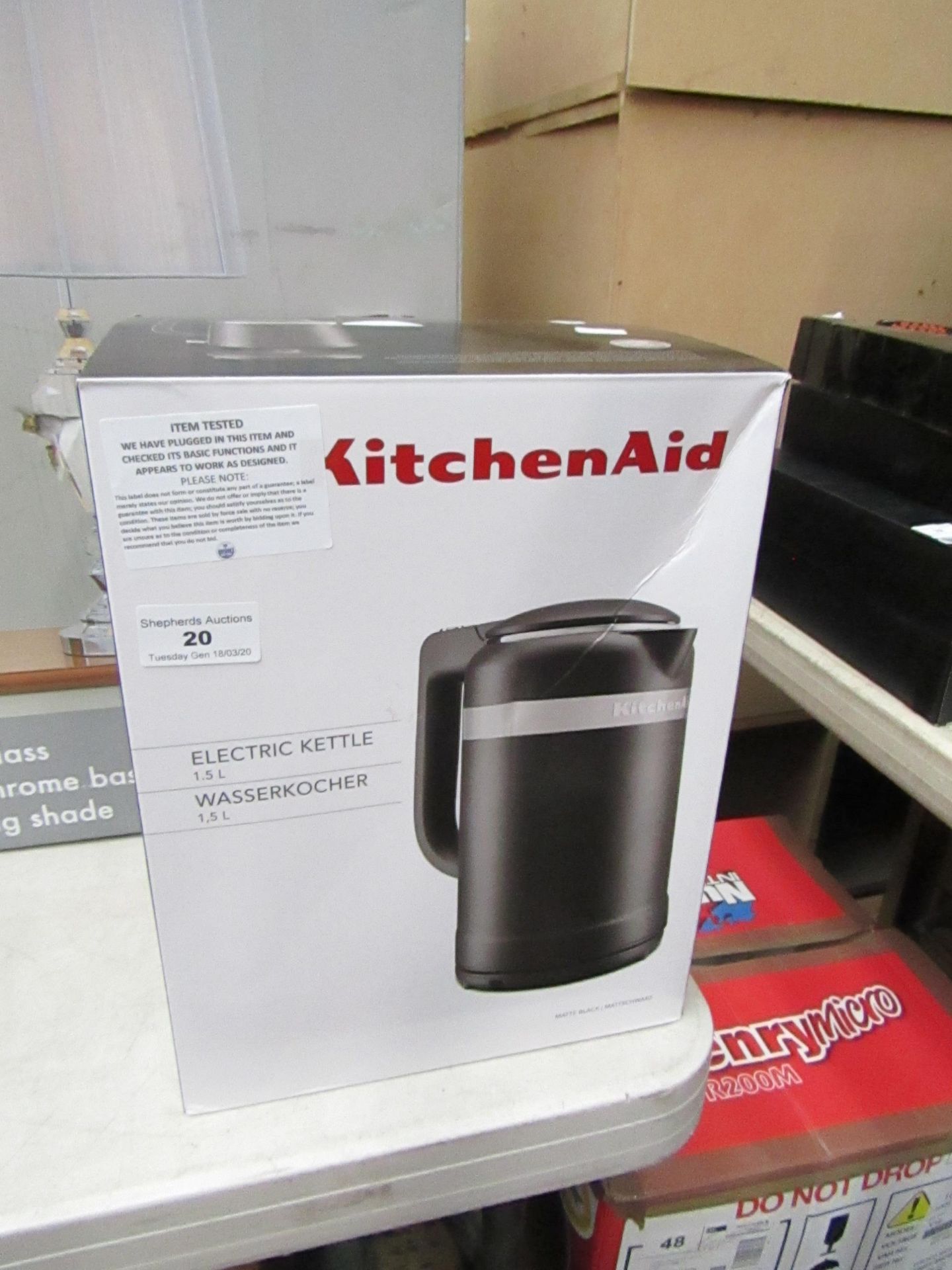 Kitchen Aid - 1.5L Electric Kettle (Black) - Item Tested Working. RRP CIRCA £89.99.