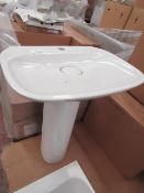 Laufen 600mm 1TH basin with ceramic cover and universal full pedestal, new and boxed.