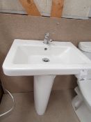 Verso Cloakroom basin set that includes a 550mm sink with full pedestal and a Mono Block Sink tap