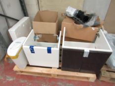 Pallet that includes a tissino toilet mount frame, 2x Bathrom units one being Villeroy and Boch