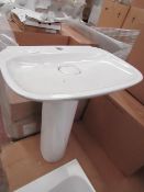 Laufen 600mm 1TH basin with ceramic cover and universal full pedestal, new and boxed.