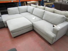 Grey L shaped Sofa with Stud detal and Foot stool