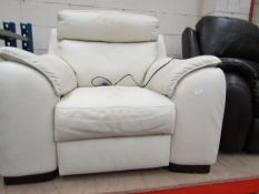Cream Leather Electric reclining armchair, mechanism is working