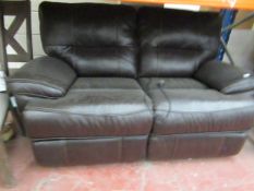 Brown leather electric 2 seater reclinig sofa with USB port, tested working, a few scuffs but