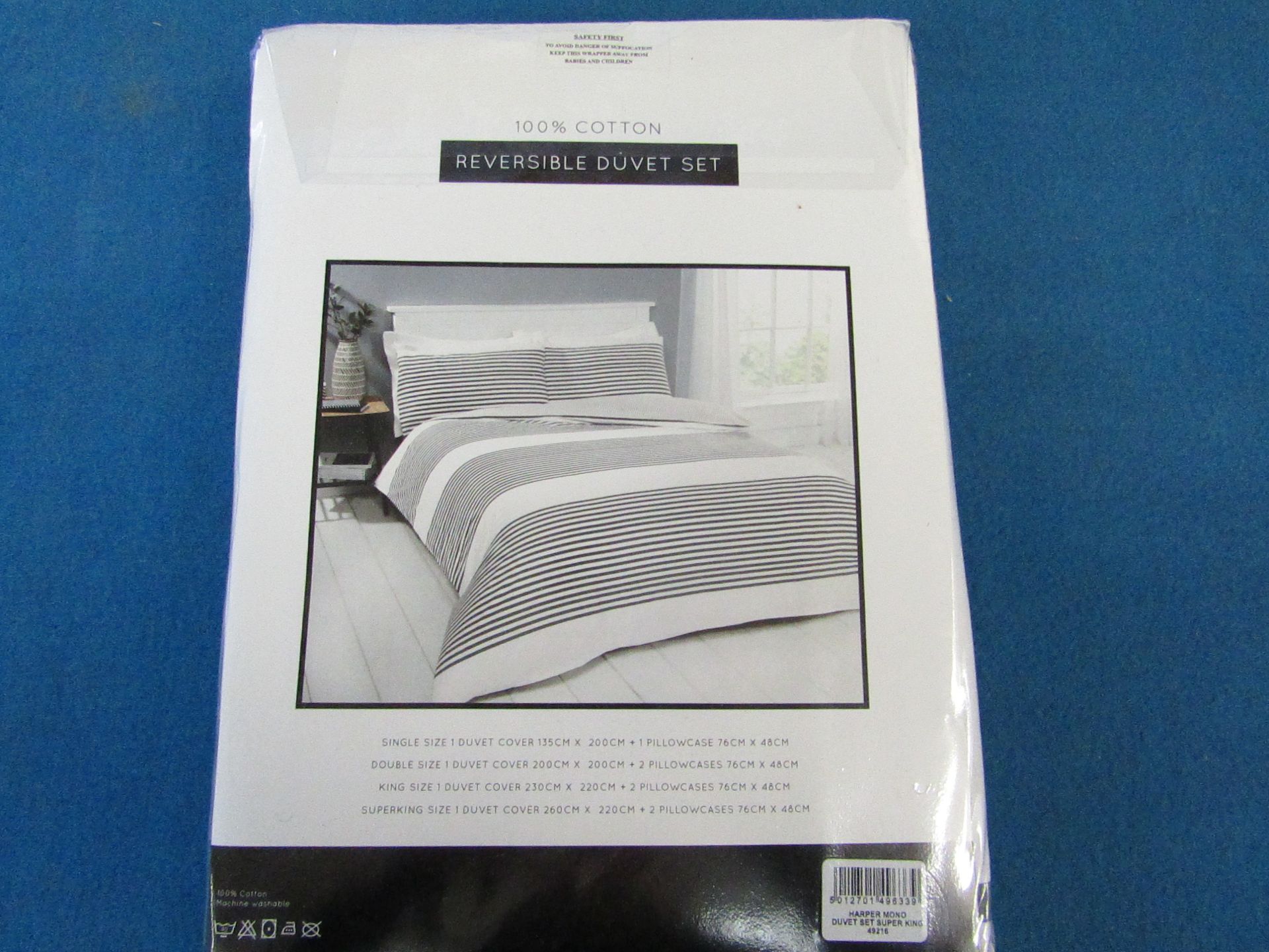 Sanctuary Harper Mono Superking Reversible Duvet Set, includes duvet cover and 2 matching pillow