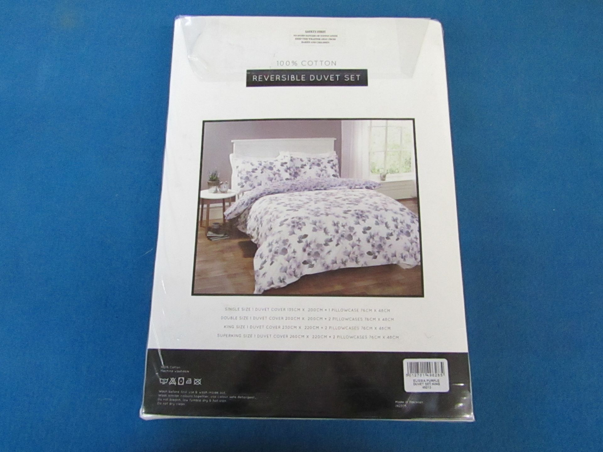 Sanctuary Elissia Purple Reversible Duvet Set Kingsize, Includes Duvet cover and 2 Matching pillow