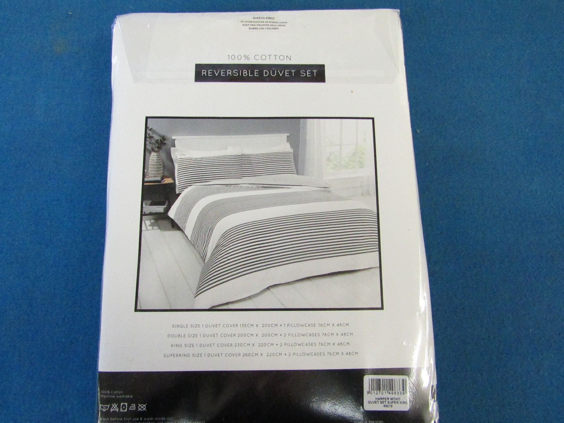 Box of 6x Sanctuary Harper Mono Superking Reversible Duvet Set, includes duvet cover and 2