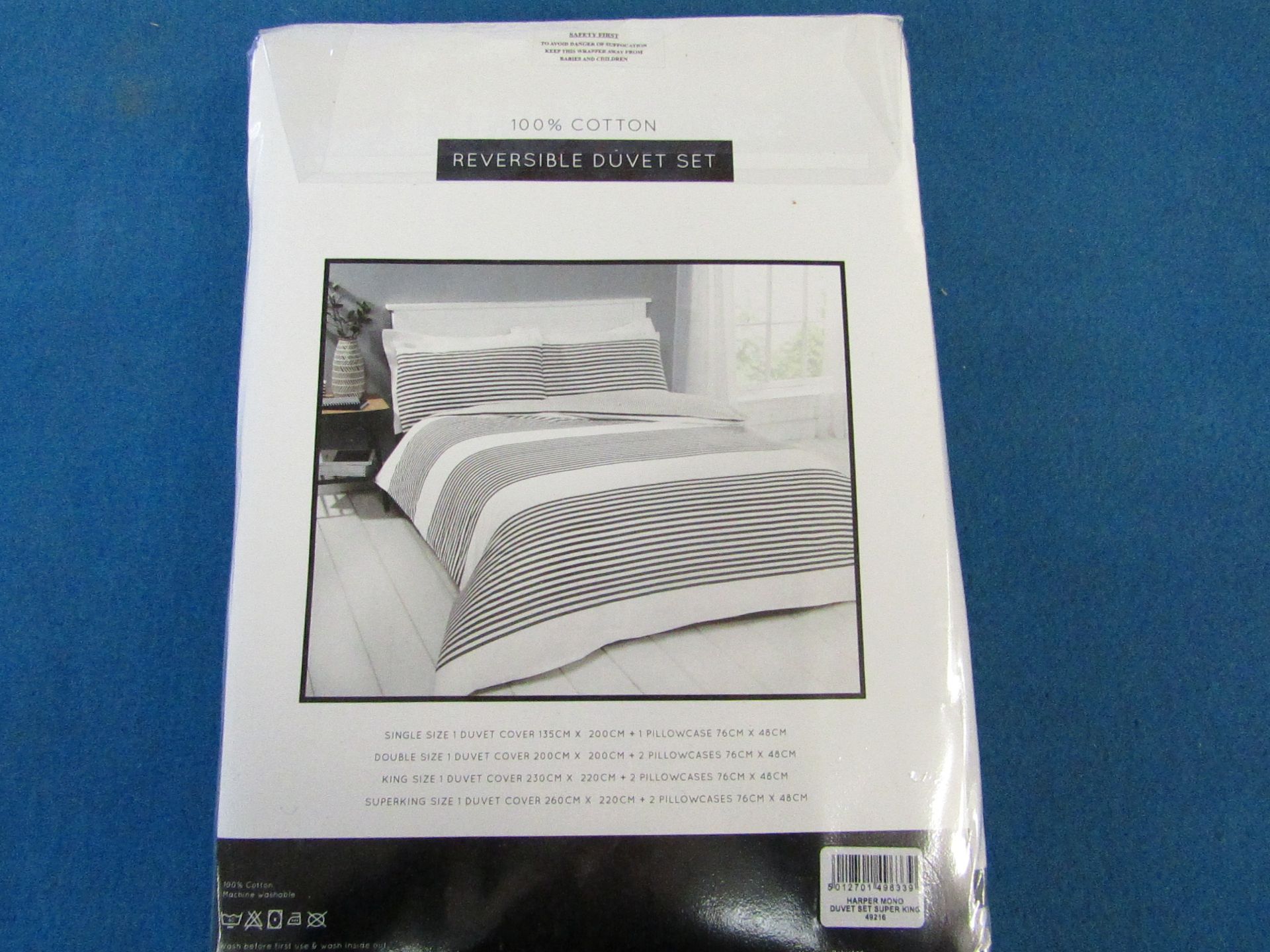 Box of 6x Sanctuary Harper Mono Superking Reversible Duvet Set, includes duvet cover and 2