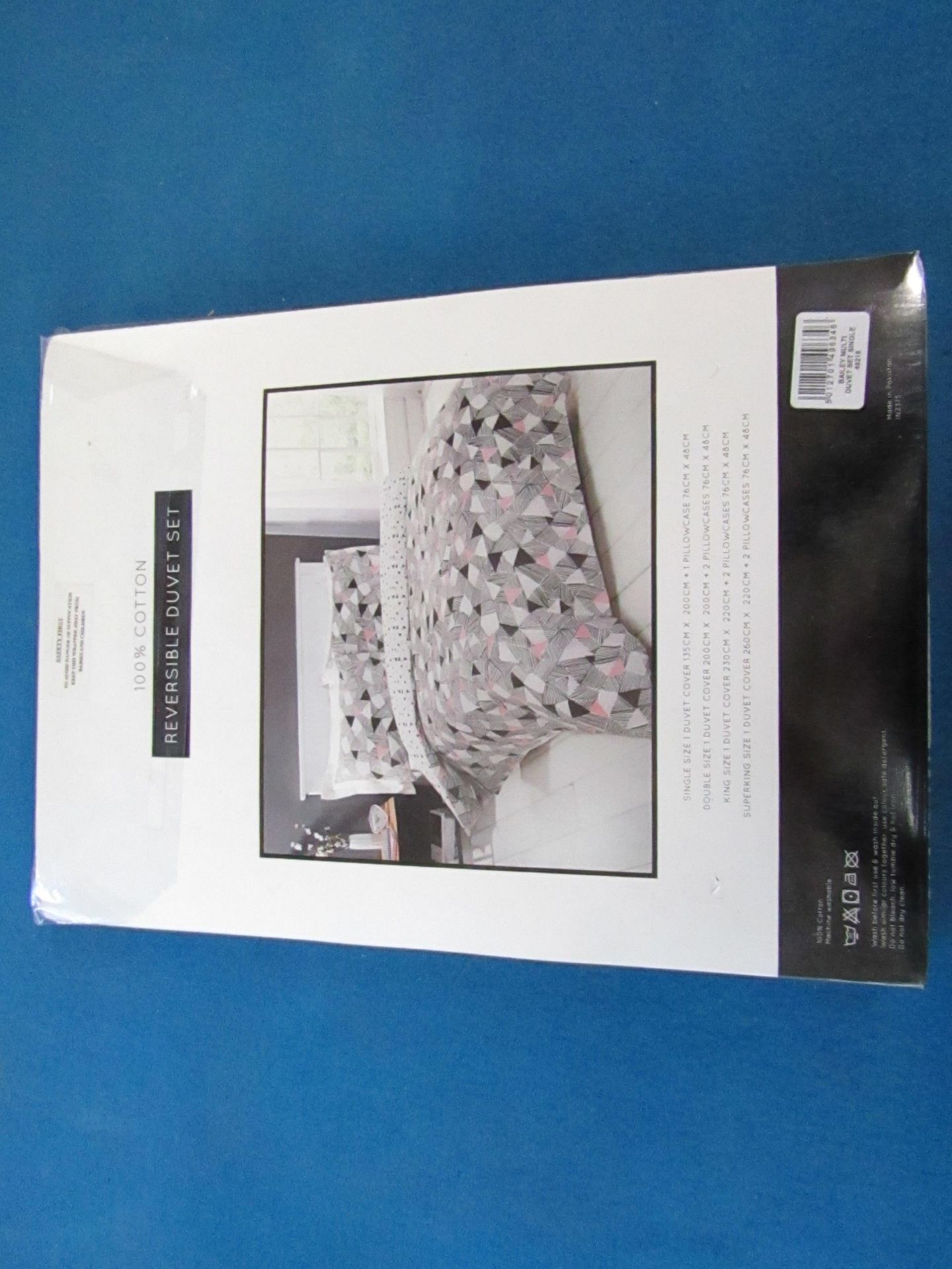 Box of 11x Sanctuary Bailey Multi Coloured Reversible Duvet Set Single, includes duvet cover and