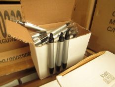 Box of 50x black ink ball point pens, new and boxed. See picture for design