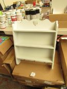 3 Tier wall shelf with hooks, new and boxed.