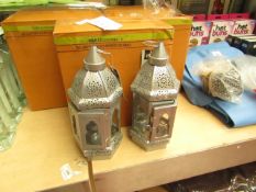 Set of 2x Moroccan small candle lanterns, new and boxed.