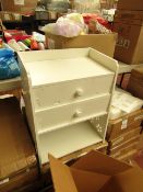 2 Drawer bedside rack with shelf, new and boxed.