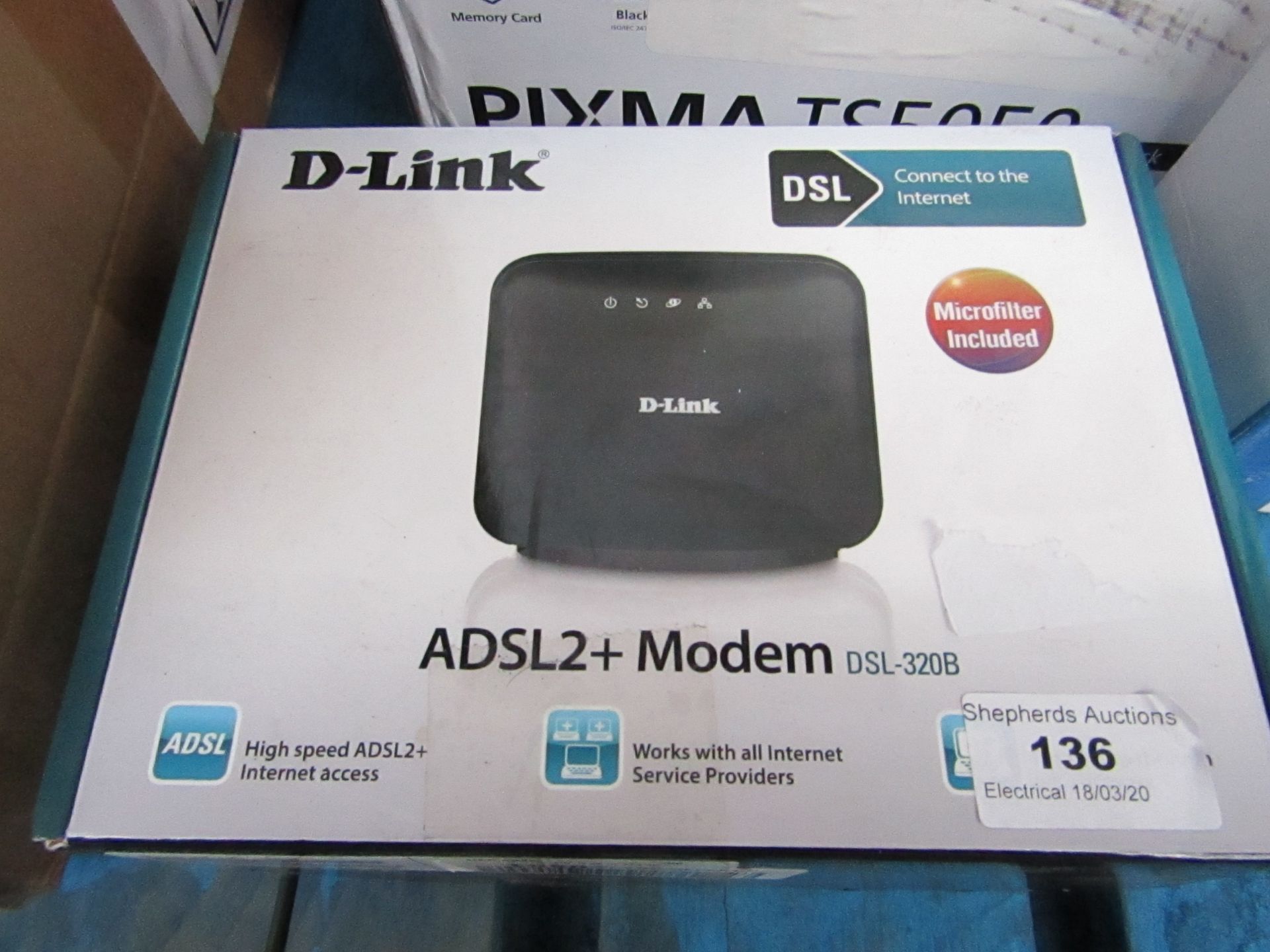 D-LINK - ADSL2 + Modem DSL-320B - Untested & Boxed.