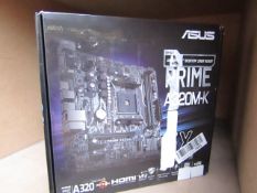 Asus Prime A320M-K gaming motherboard, untested and boxed. RRP £49.99
