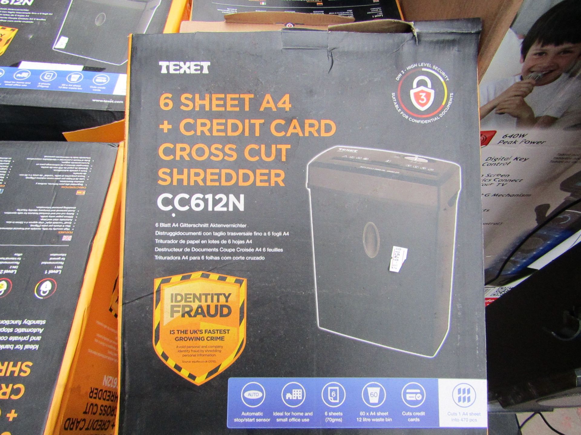 8x TEXET - 6 Sheet A4 + Credit Card Cross Cut Shredder - CC612N - All Unchecked & Boxed.