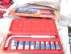 10 Piece MLG Tools socket set with L type handle, new and boxed