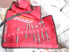 Heshang Tools 12 Piece chrome vanadium steel combination spanner set, new in carry roll.